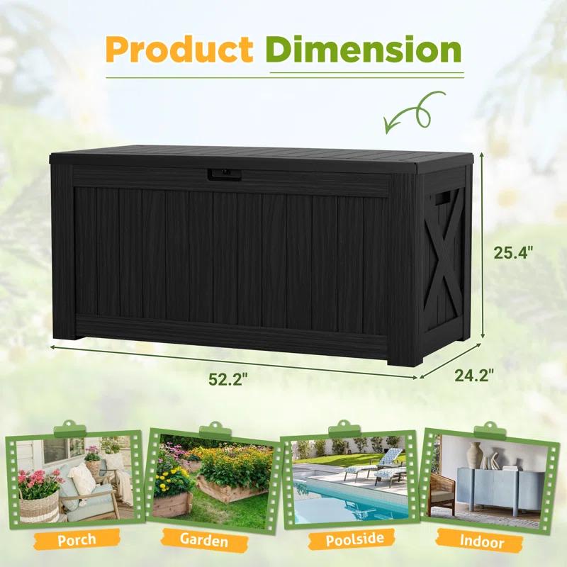 Hokku Designs Waterproof 120 Gallon Large Outdoor Indoor Patio Storage Deck Box , Outside Storage Bin for Cushion Pillows, Towels, Garden Tools