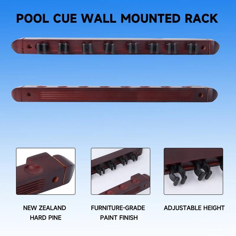 GSE Games & Sports Expert 2-Piece Billiard Pool Cue Stick Wall Mounted Rack, Holds 8 Pool Cue Stick