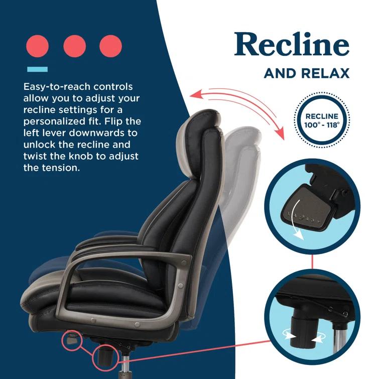 La-Z-Boy La-Z-Boy® Nova Executive Office Chair, Patented AIR Ergonomic Support Technology®, High-Back Premium Comfort & Support, Vegan PU Leather