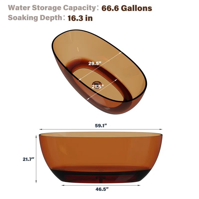 Marfa 59'' x 30'' Runway Semi Transparent Resin Freestanding Soaking Bathtub