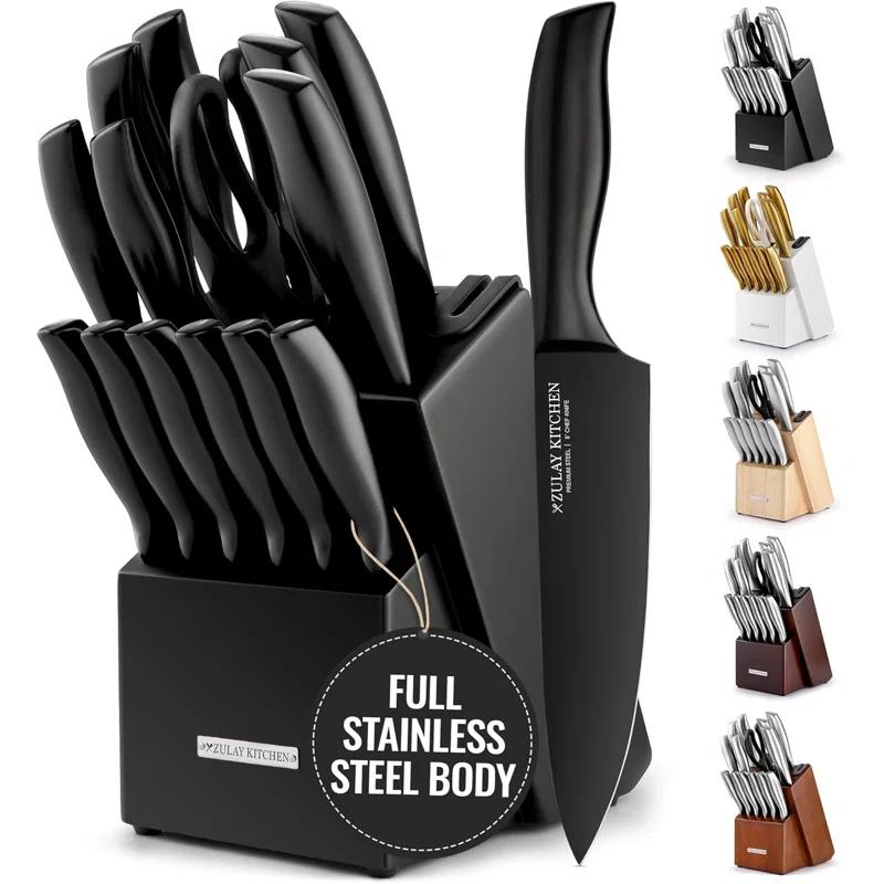 Zulay Kitchen Zulay Kitchen Premium 15-Piece Knife Set with Natural Wood Block and Built-in Sharpener