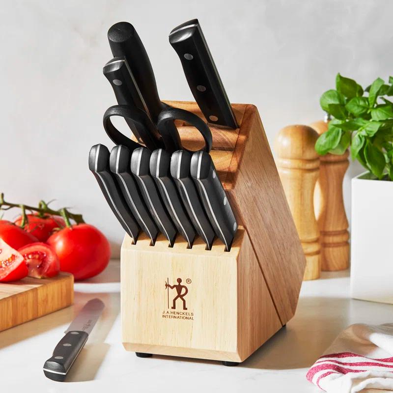 Dynamic 12-Piece Stainless Steel Knife Block Set with Hardwood Block