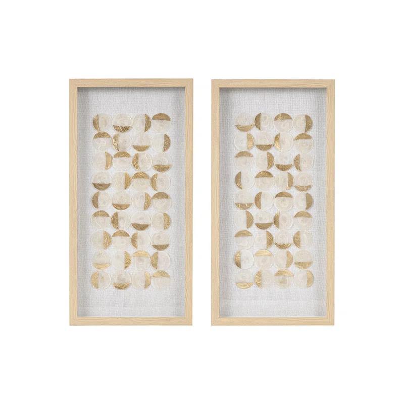 Mercury Row® Zeringue Emblem Natural Capiz with Gold Foil Shadowbox Wall Décor (Set of 2)