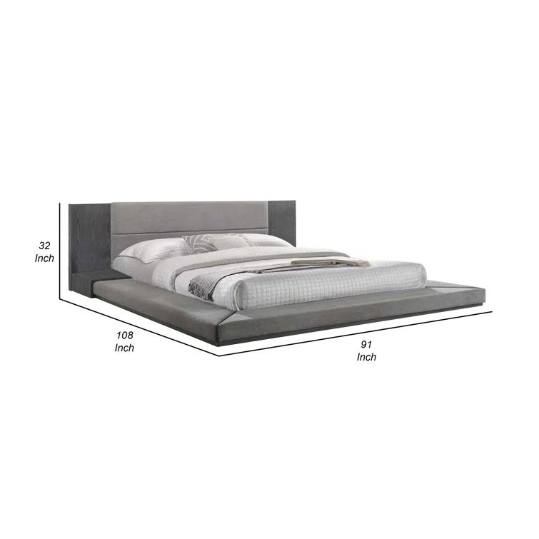 Benjara Noe Ruby California King Bed, Shelves, Low Profile