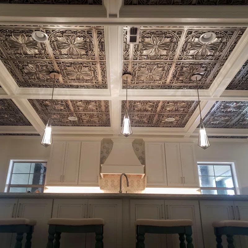 FromPlainToBeautifulInHours Milan 24'' L x 24'' W Textured PVC Drop-In & Glue Up Ceiling Tile Ceiling Tile (Set of 10)