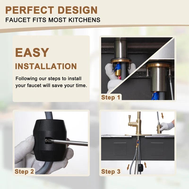 CASAINC 1.8 GPM Single-Handle Pull-Down Kitchen Faucet Single Hole Faucet