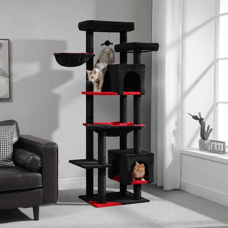 Latitude Run® 69" Tall Cat Tree Tower For Indoor Large Cats With Super Large Hammock, Scratching Posts, Condo House And Large Top Perch