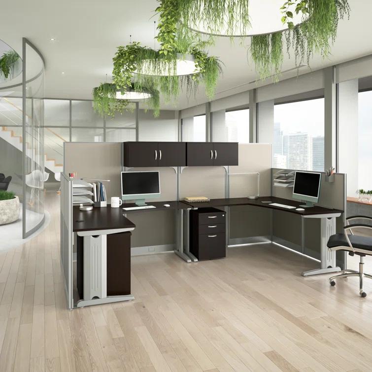 Bush Business Furniture Bush Business Furniture Office in an Hour 2 Person L Shaped Cubicle Desks with Storage, Drawers, and Organizers