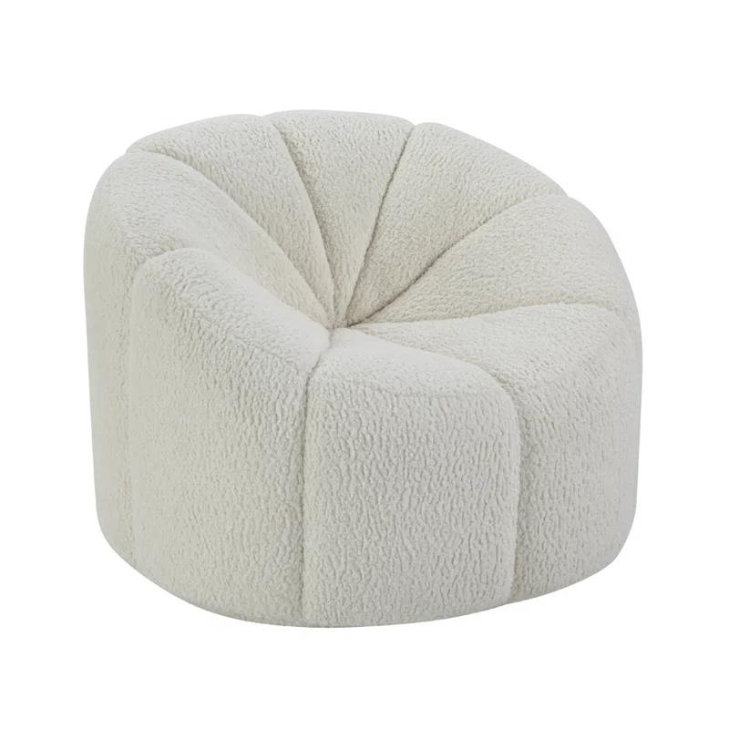 White Teddy Sherpa Swivel Accent Chair with Wooden Frame