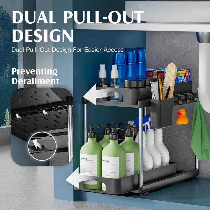 Anadea 2 Pack Under Sink Organizer, 2 Tier Under Sink Organizers And Storage For Kitchen Bathroom, Height Adjustable Cabinet Organizer With Two Slide-Out Drawers