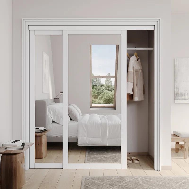 ARK DESIGN 80” Tempered 1 Lite Frosted Glass White Closet Sliding Door with Hardware & Handles