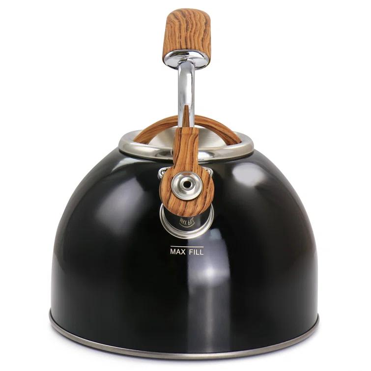 Mr. Coffee Mr. Coffee 2 Quart Stainless Steel Whistling Tea Kettle With Wood Pattern Handle In Black