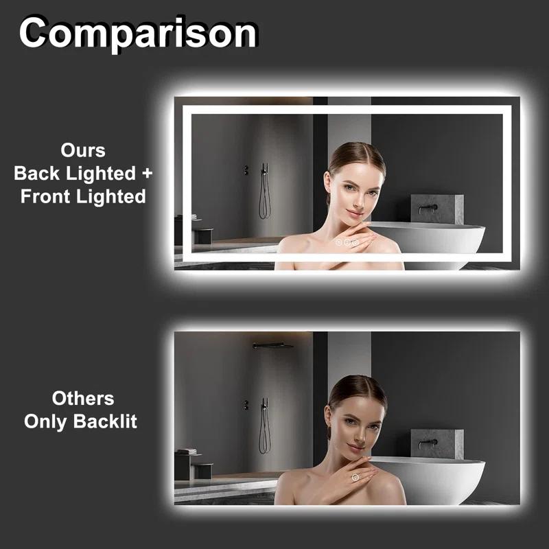 Ivy Bronx Molly Frameless LED Front Light and Backlit 3 Colors Dimmable Anti-Fog Wall Bathroom Vanity Mirror