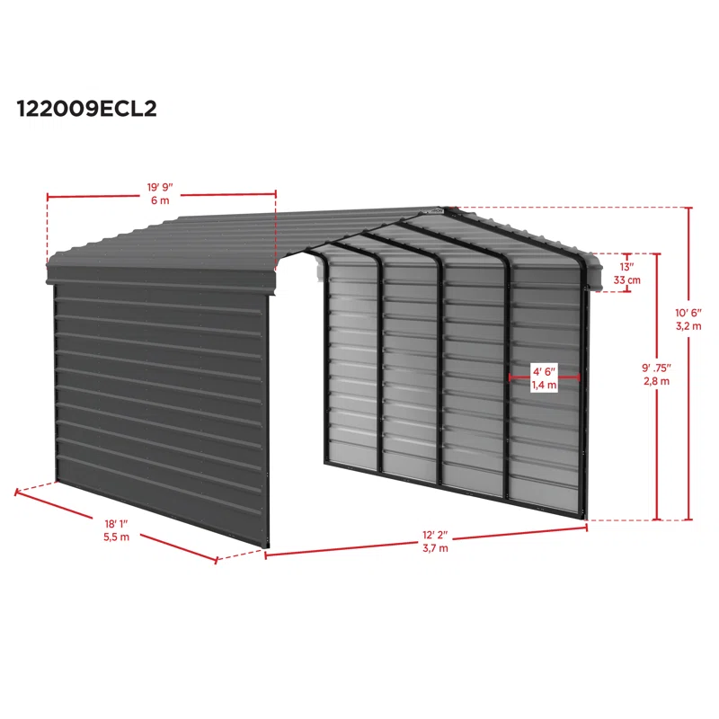 Arrow Arrow Steel Carport with 2 Side Wall Kits, 12x20x09