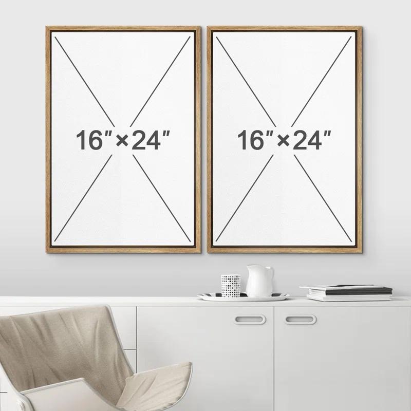 Mid Century Modern Boho Green Yellow Bright Plant Art Framed Canvas 2 Pieces Print  Wall Art Set