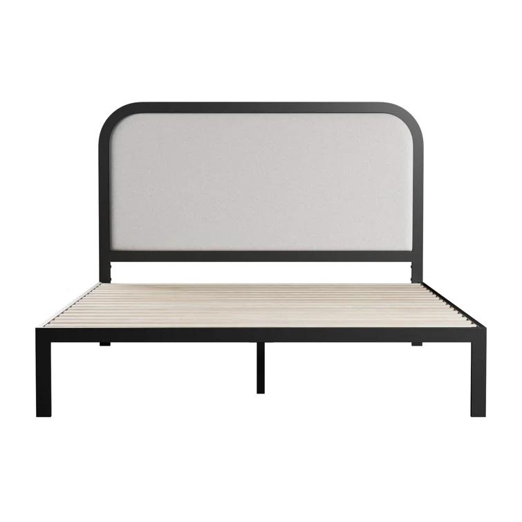 Brookside Metal Bed Frame with Rounded Upholstered Headboard