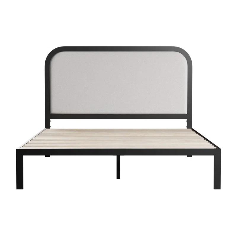 Brookside Metal Bed Frame with Rounded Upholstered Headboard