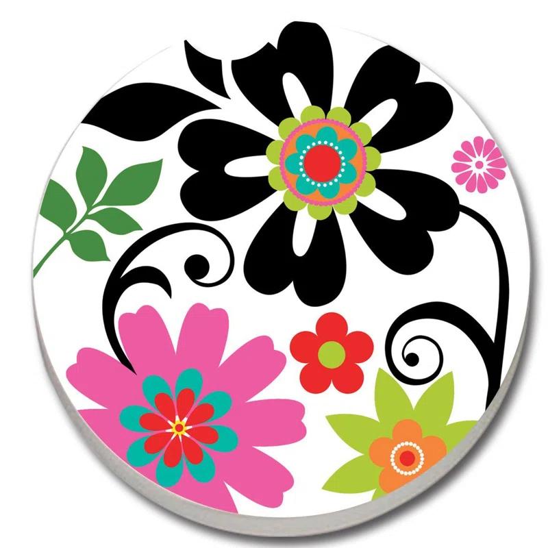 CounterArt Stoneware Round 2 Piece Car Coaster Set (Set of 2)