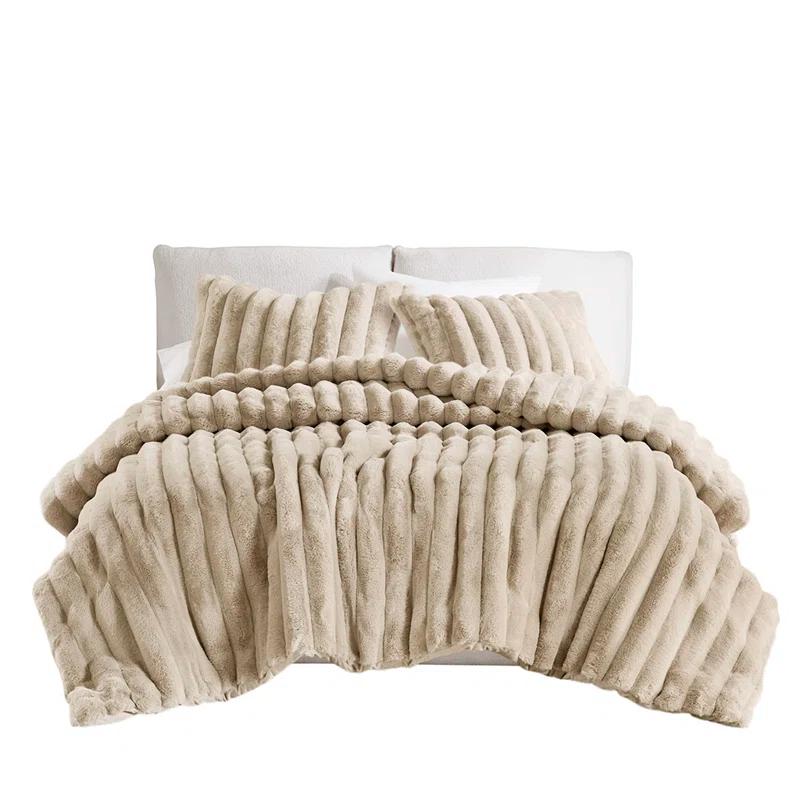 Madison Park Jasmine 3 Piece Ultrasoft Faux Fur Ribbed Comforter Set