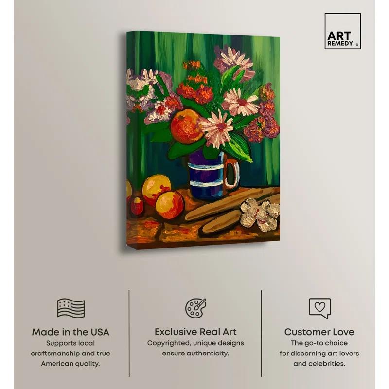 Art Remedy Floral Vase and Fruits