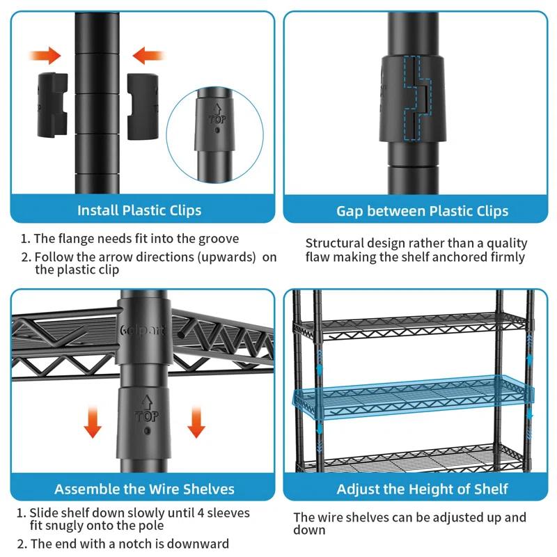 Heavy Duty Rolling Garment Rack - 3-Tier Adjustable Wire Shelving