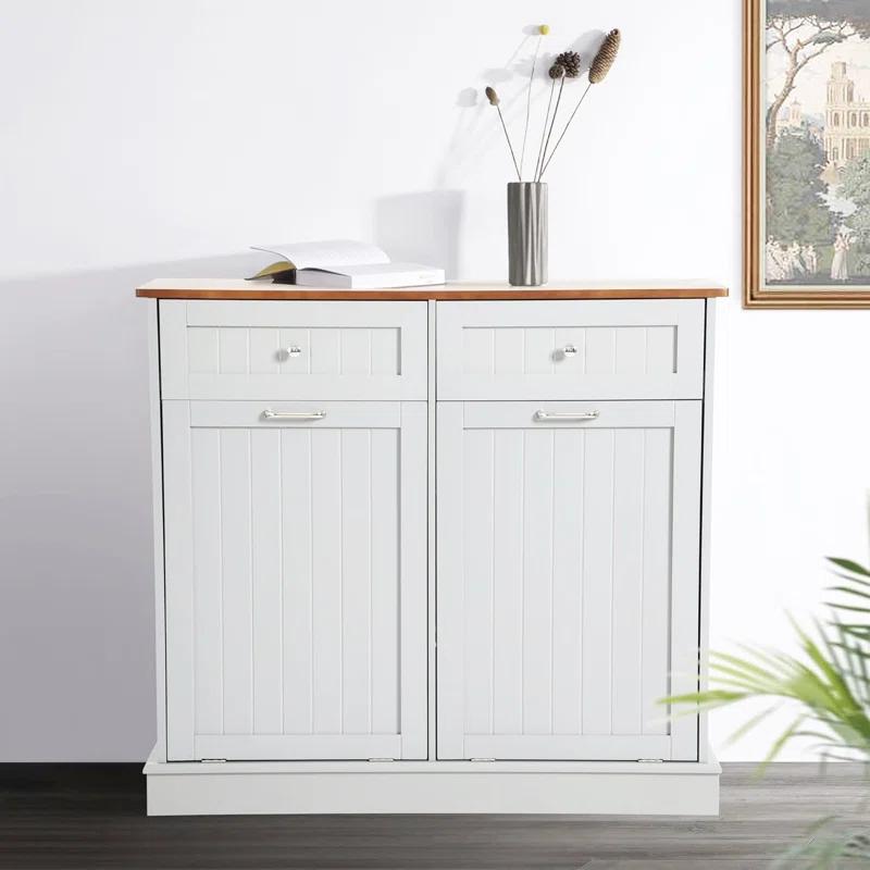 Ameriwood Tilt Out Trash Can Cabinet with Double Hidden Trash Can Holder