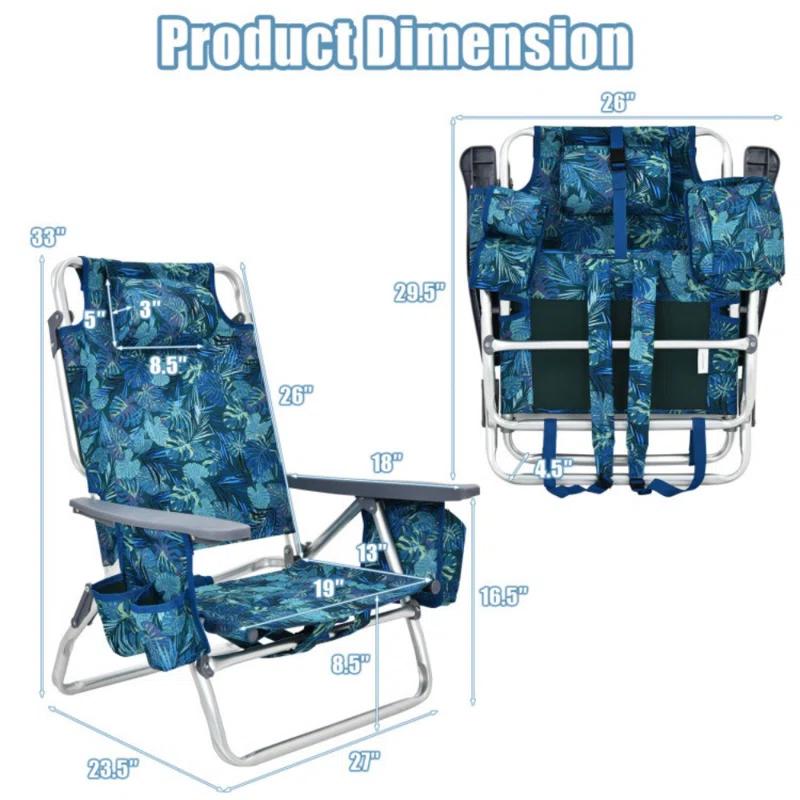 Arlmont & Co. 2 Pieces Folding Backpack Beach Chair With Pillow