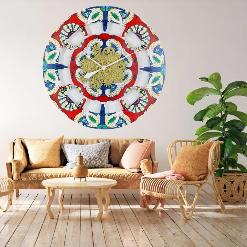 Wall Clock Oversized 36" for Living Room with Real Moving Gears Italy Style