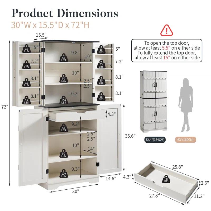 Gracie Oaks 72" Tall Farmhouse Kitchen Pantry