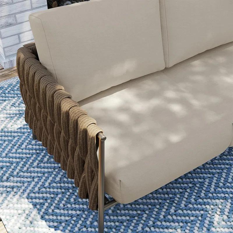 EAST OAK Patio Furniture Set 5 Pieces Sofa with Two Round Coffee Table  and Waterproof Thick Cushion Deep Seating