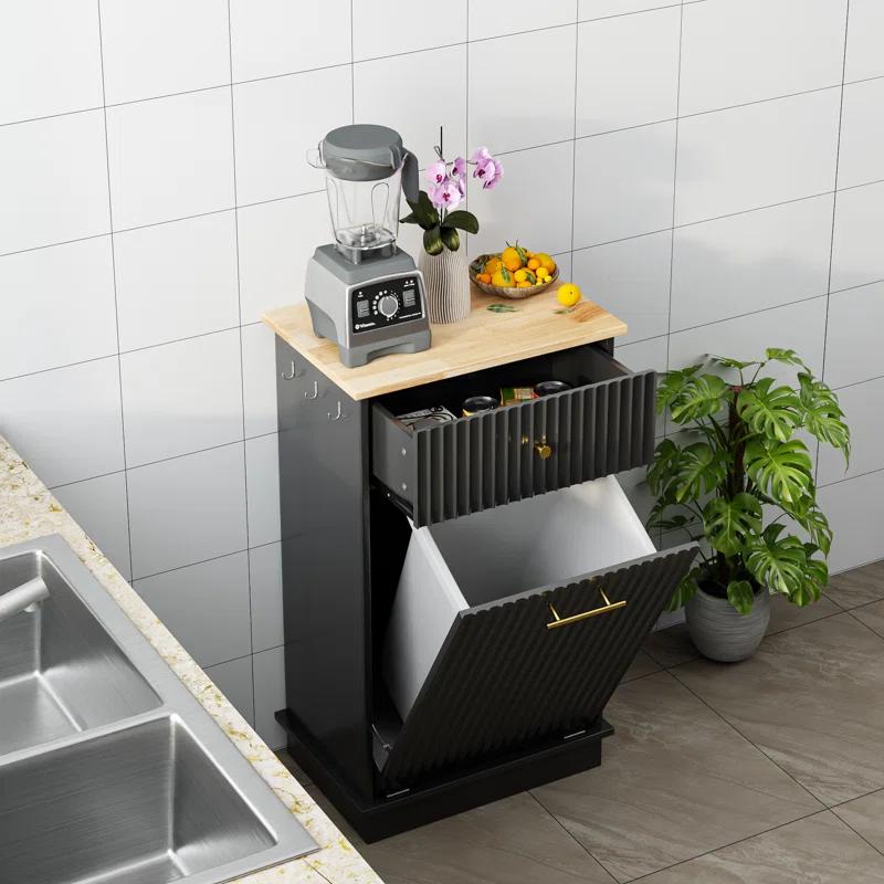 Alaulm 10 Gallons Tilt out Trash Can Cabinet with Drawer, Freestanding Kitchen Trash Can Cabinet (Not Include Trash Can)