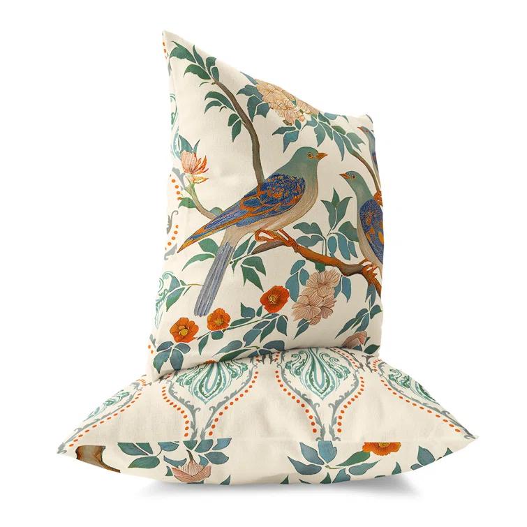 AmritaSen Enchanted Feathers Floral Indoor/Outdoor Reversible Throw Pillow
