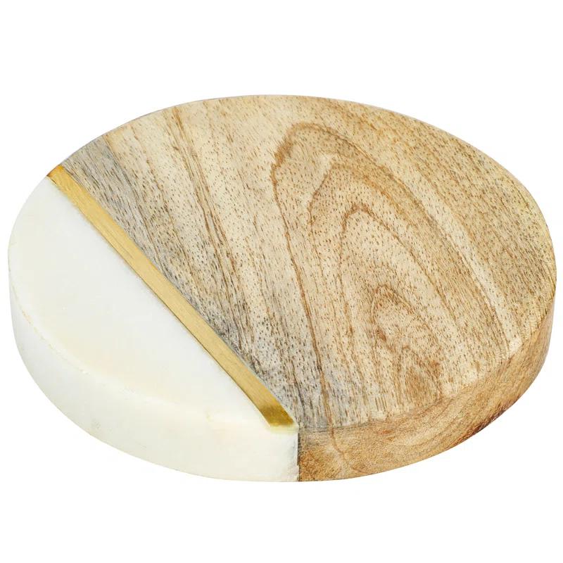 Laurie Gates Laurie Gates White Marble And Mango Wood Round 4 Piece Coaster Set (Set of 4)