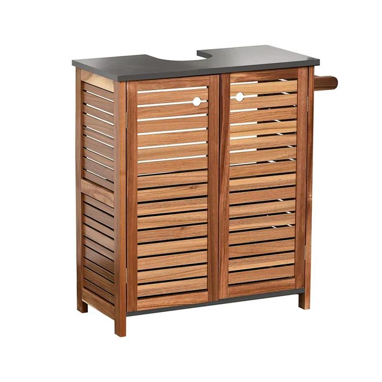 Evideco Brown and Gray Under Sink Cabinet with U-Shaped Cut-Out, Double Vented Doors, Towel Holder - Elements Collection