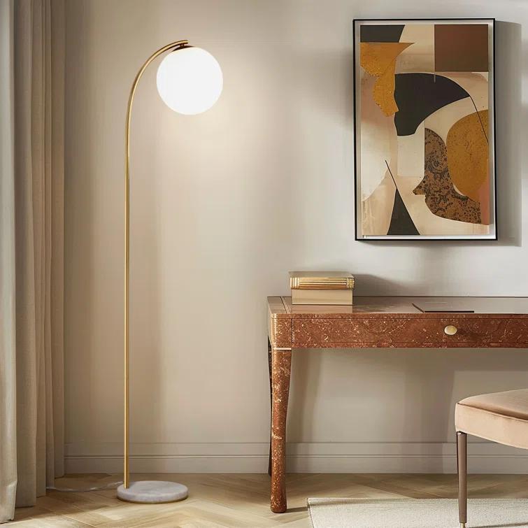 Brightech Luna Drop 75 in. Modern LED Arched Standing Floor Lamp with Frosted Glass Globe Shade