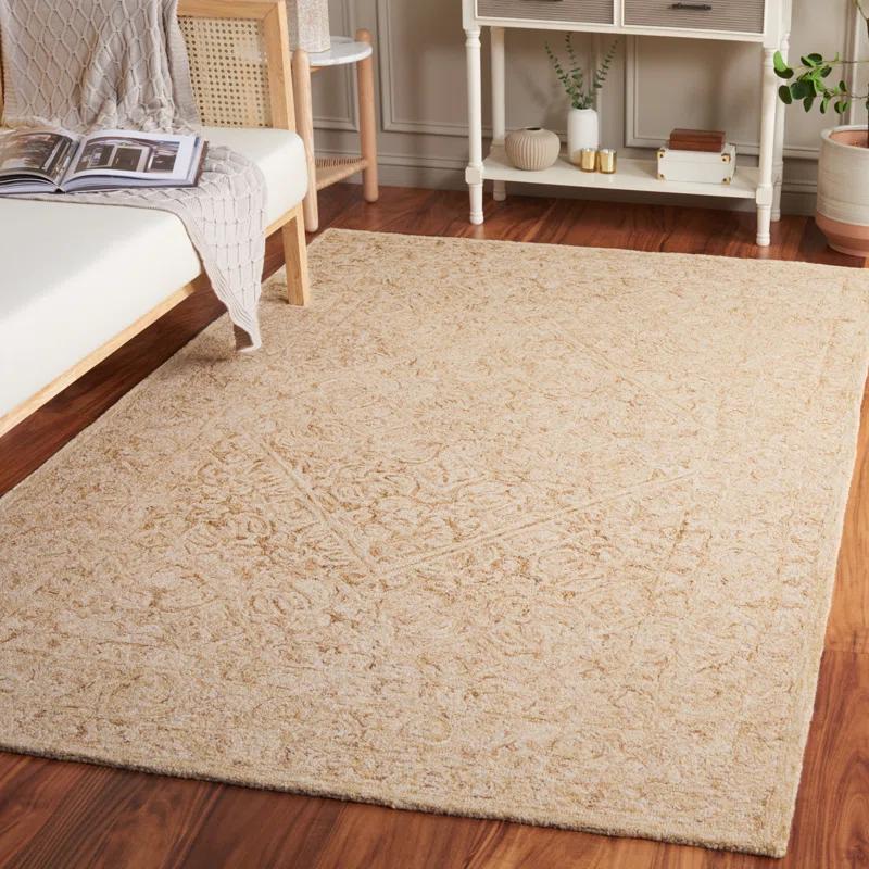 Gold and Ivory Hand-Tufted Wool Area Rug, 5' x 8'