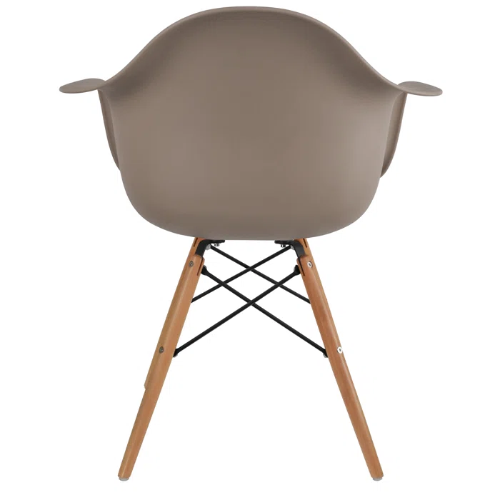 George Oliver Set of 2 Modern Dining Side Chairs from Molded Plastic Armchair Shell with Natural Wooden Legs, Maroon (Set of 2)