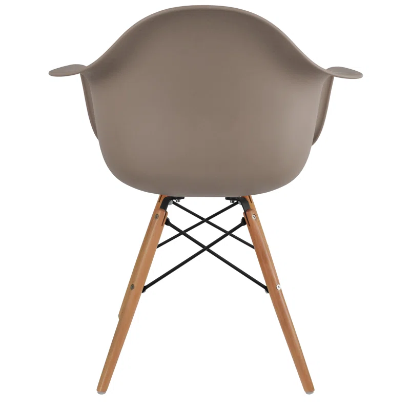 George Oliver Set of 2 Modern Dining Side Chairs from Molded Plastic Armchair Shell with Natural Wooden Legs, Maroon (Set of 2)