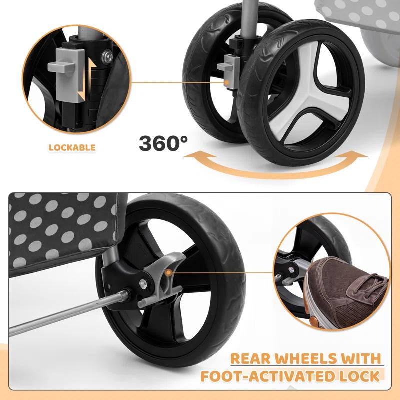 Magshion Foldable Pet Dog and Cat Stroller with Adjustable Canopy Storage Basket and Cup Holder for Small and Medium Pets