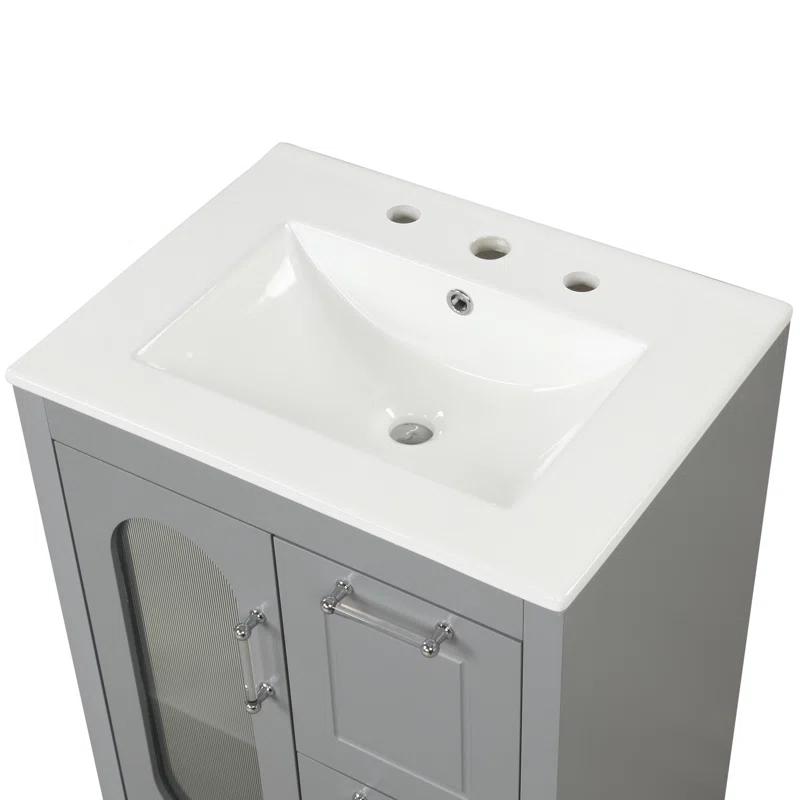 Tryimagine 24" Bathroom Vanity With Sink, Bathroom Vanity Cabinet With Two Drawers And Door, Adjustable Shelf, Solid Wood And MDF