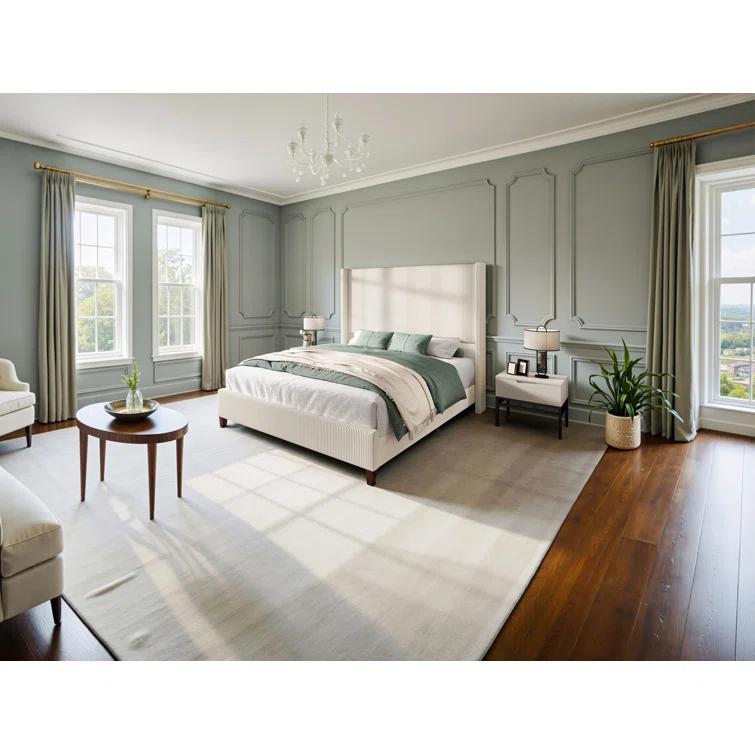 Willa Arlo™ Interiors Dunwoody Upholstered Wingback Queen Size Platform Bed,Cream