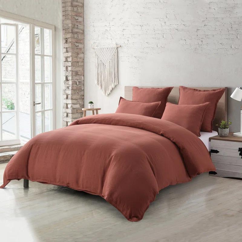 MeadowPark Stone Washed French Linen Reversible Duvet Cover Set