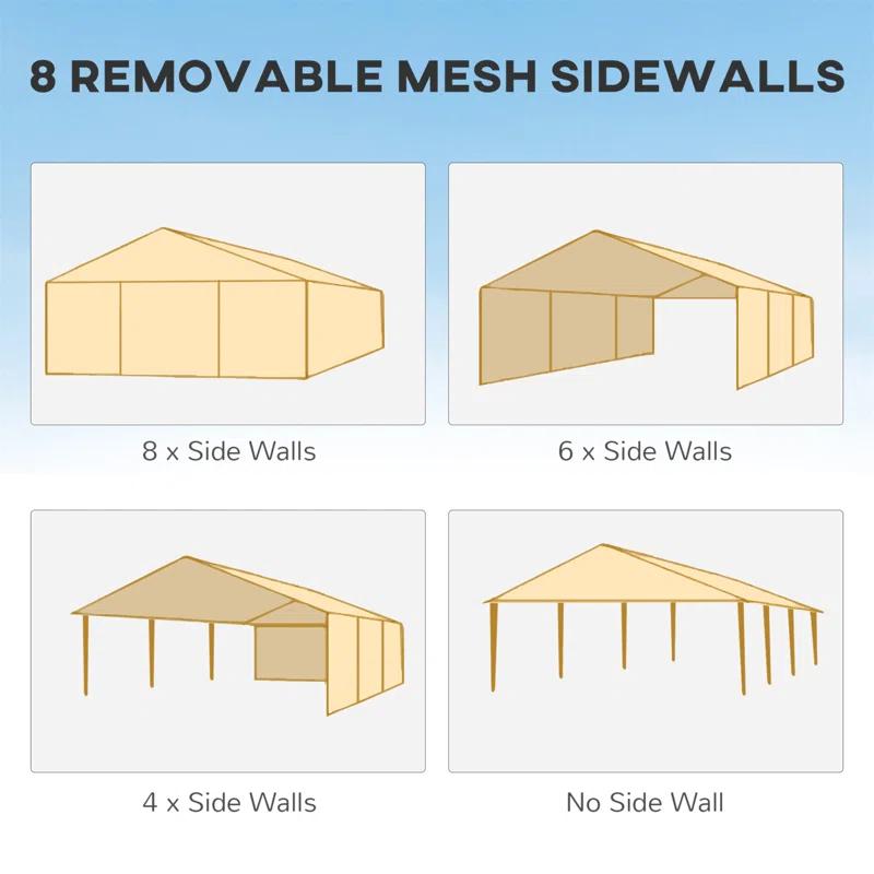 Tryimagine Outsunny 10' X 28' Party Tent Canopy, Outdoor Event Shelter Gazebo With 8 Removable Mesh Sidewalls, Zipper Doors, Steel Frame