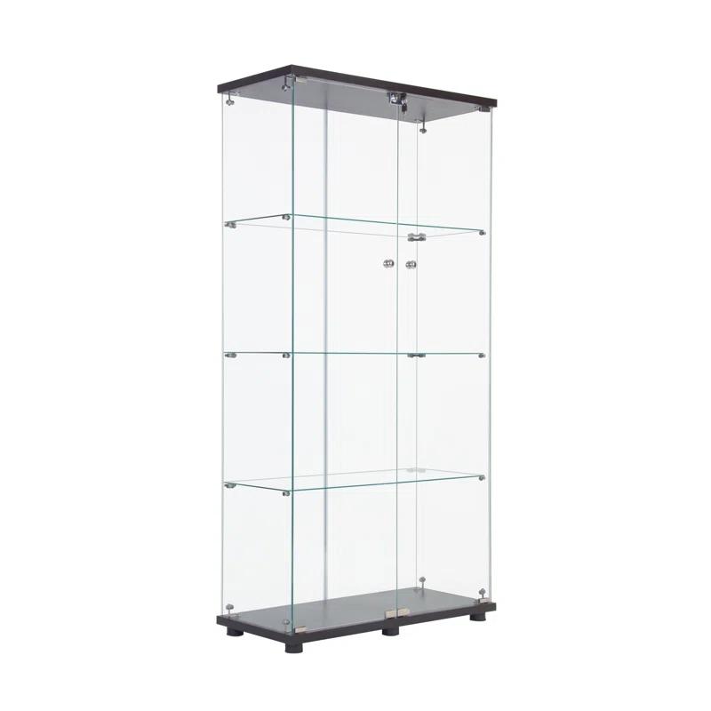 Latitude Run® LED Strip Light Two Door Glass Cabinet Glass Display Cabinet With 4 Shelves