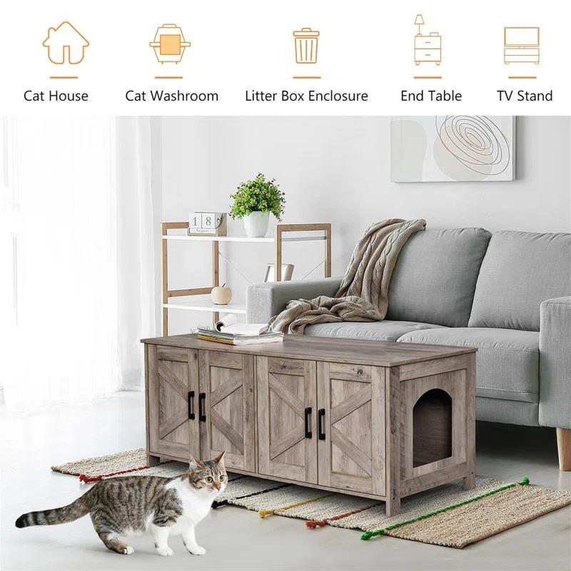 Cat Litter Box Fence For 2 Cats, Hidden Litter Box Furniture