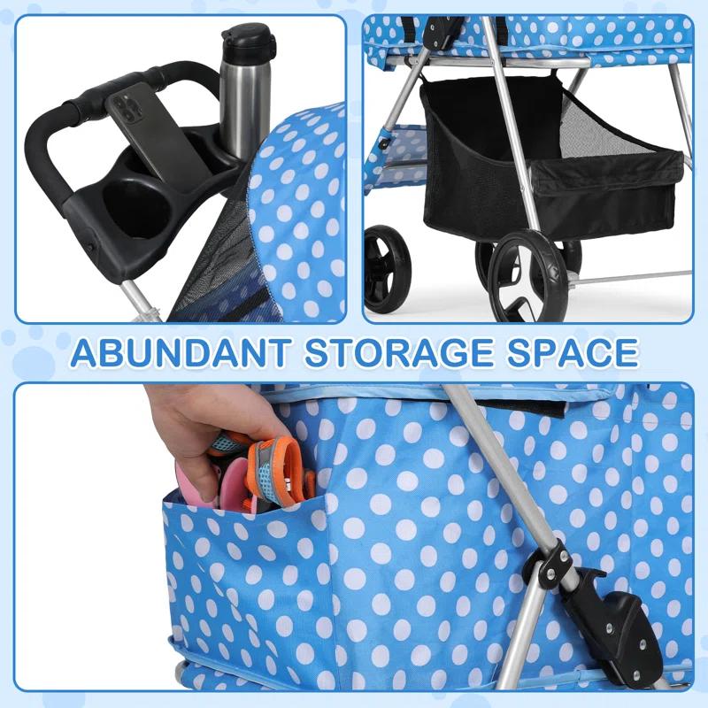 Magshion Foldable Pet Dog and Cat Stroller with Adjustable Canopy Storage Basket and Cup Holder for Small and Medium Pets
