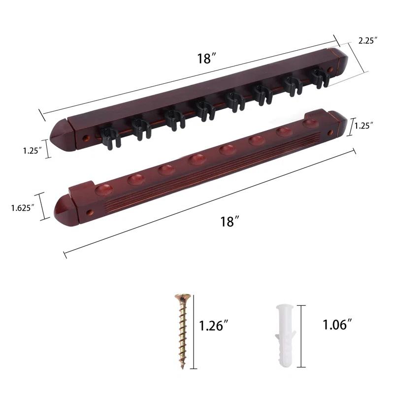 GSE Games & Sports Expert 2-Piece Billiard Pool Cue Stick Wall Mounted Rack, Holds 8 Pool Cue Stick