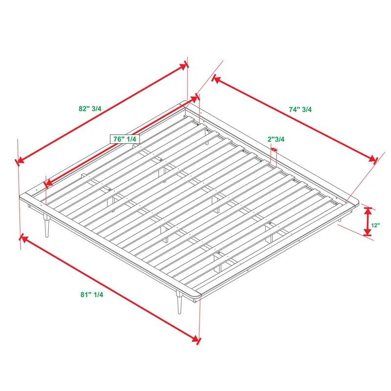 George Oliver Mid-Century Modern Solid Wood King Platform Bed Frame