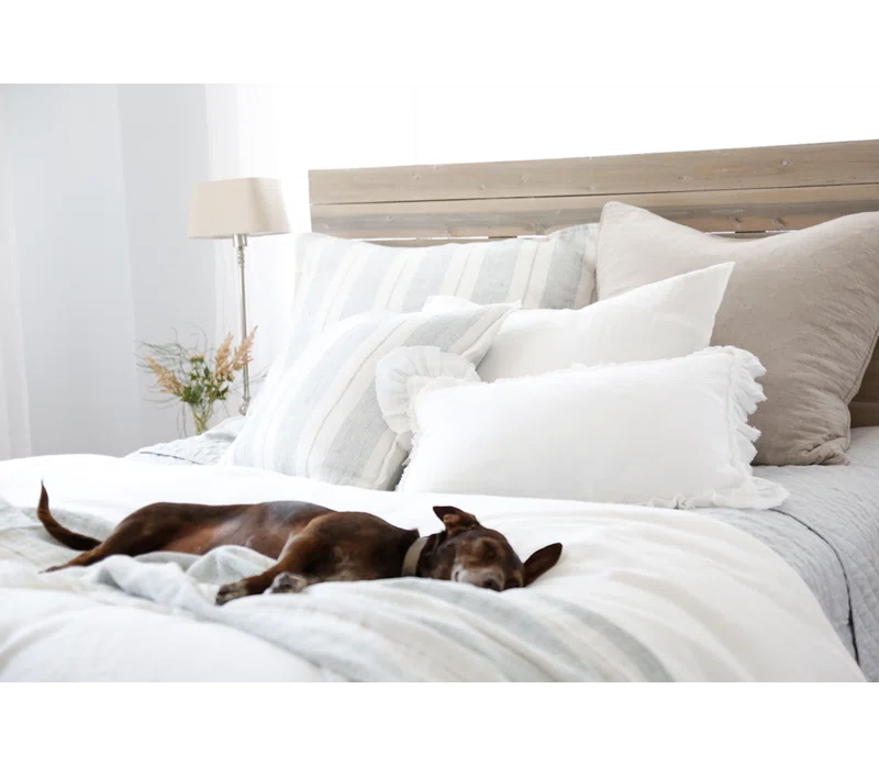 Laguna Linen Pillow by Pom Pom at Home - Ocean / 20" x 20" / Down