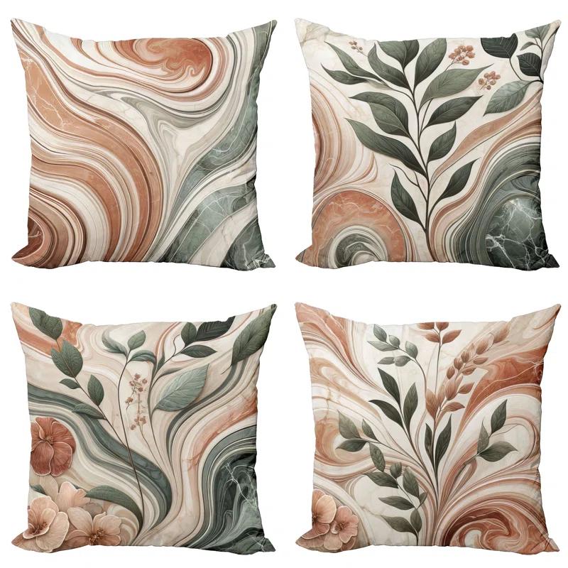 Ambesonne Floral Indoor/Outdoor Pillow Cover (Set of 4)